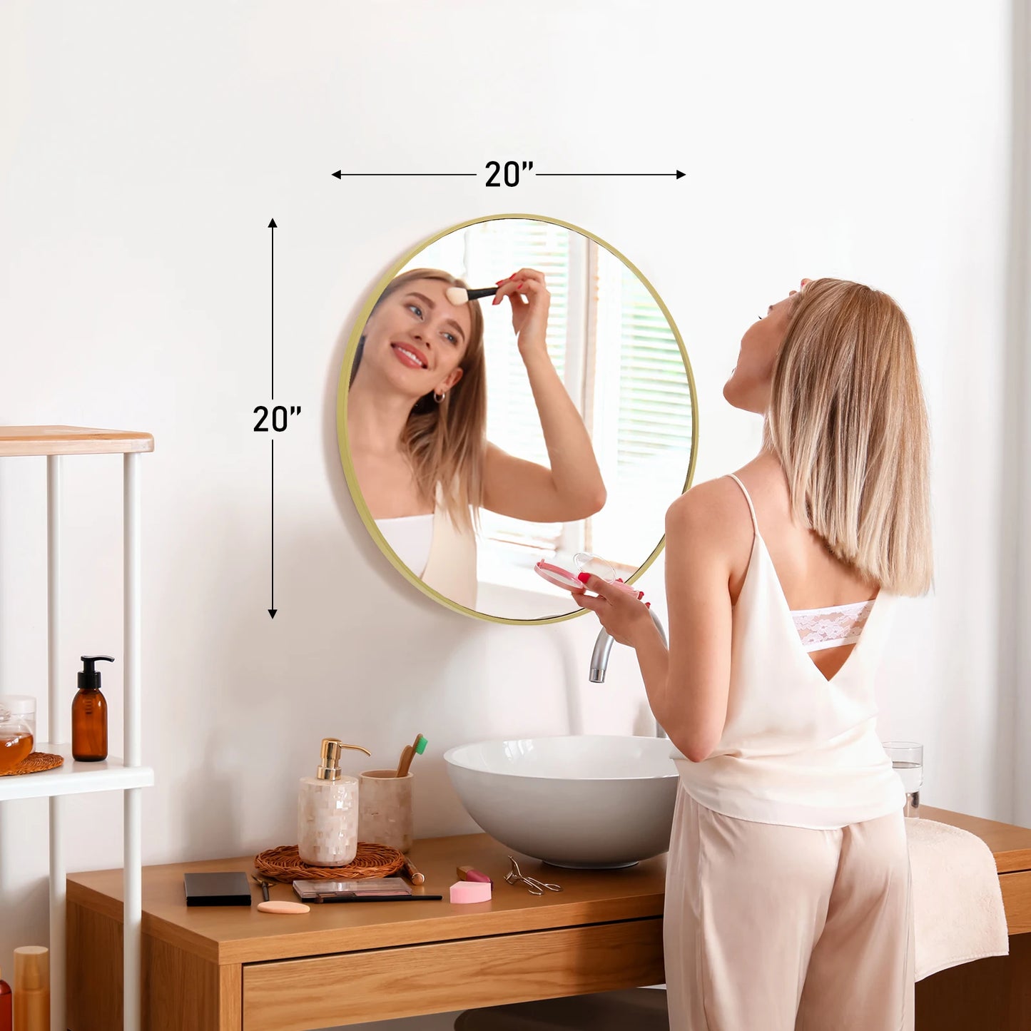 JHK Large Gold Round Vanity Framed Mirror for Wall