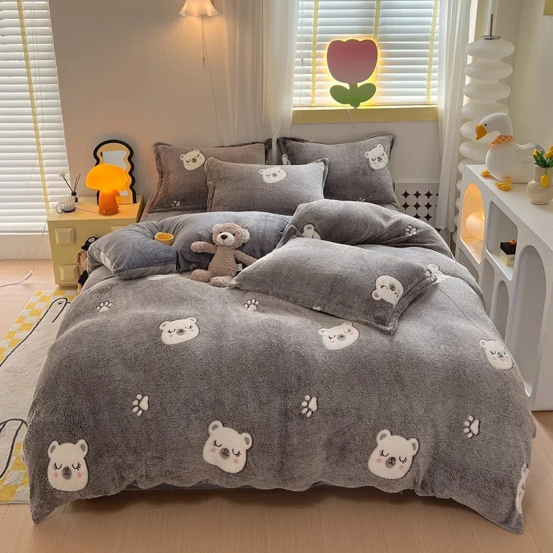 1pc Winter Duvet Cover Queen/King Size Cartoon Style