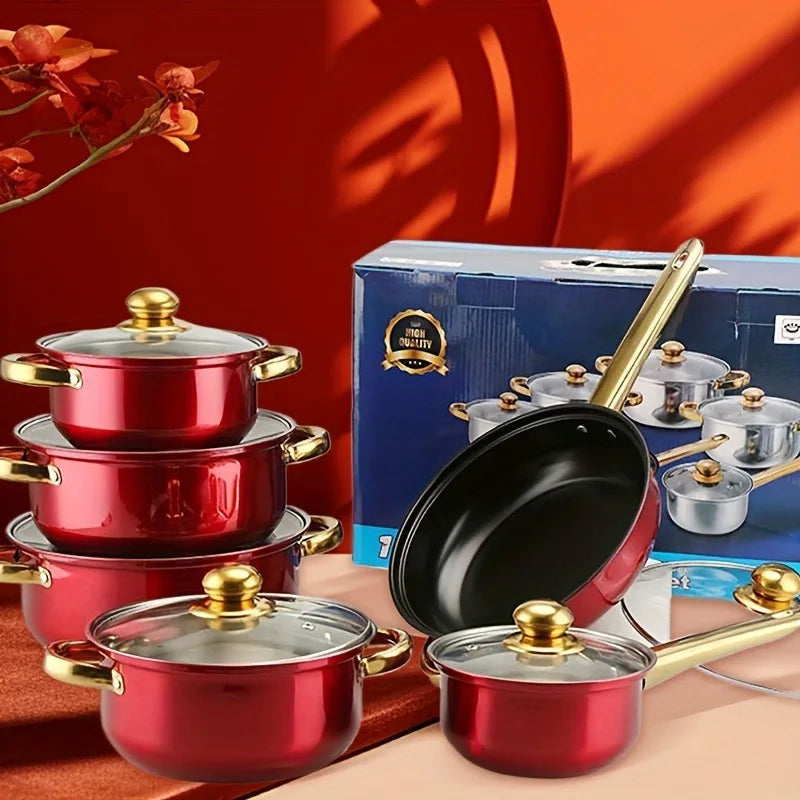 Red Cookware Set, 12-Piece ,Stainless Steel