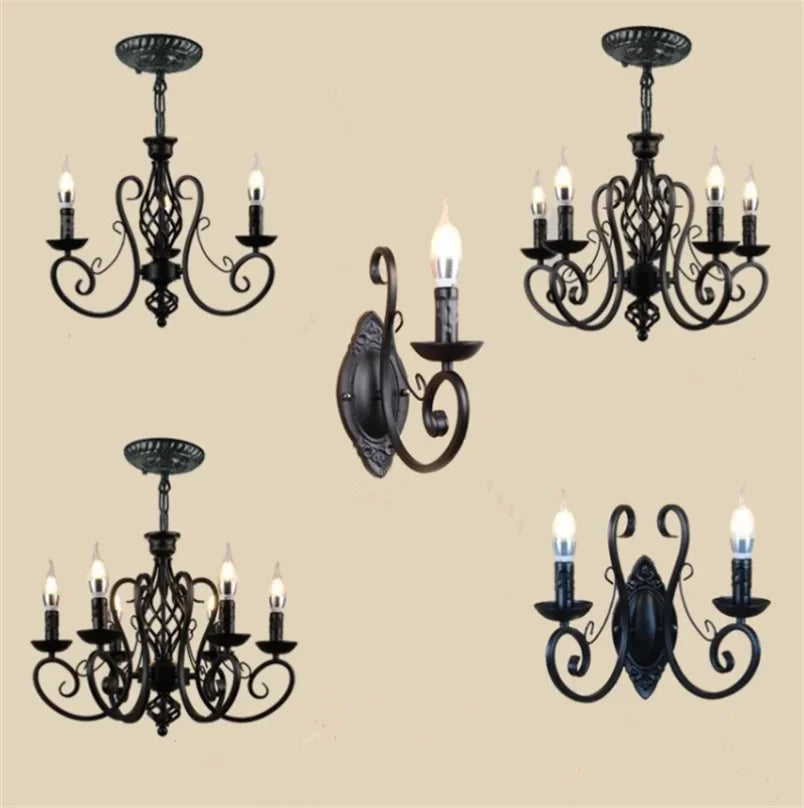 Industrial Chandelier Black Lamp Europe Wrought Iron
