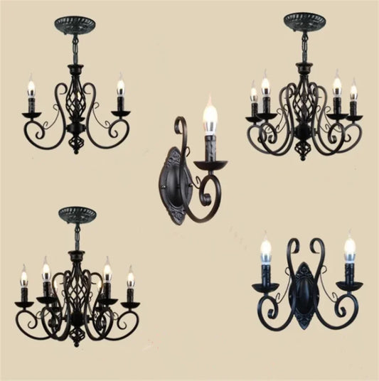 Industrial Chandelier Black Lamp Europe Wrought Iron