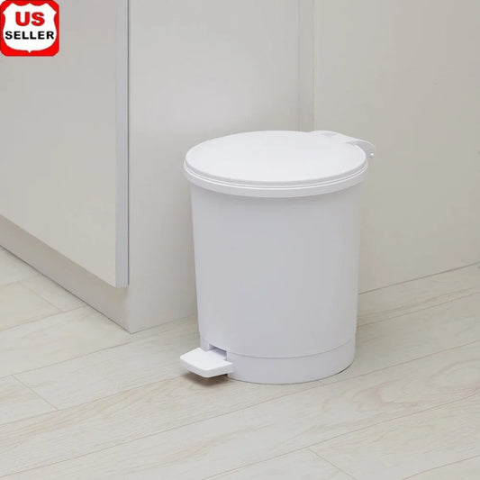 Round Plastic Step Trash Can 1.5 Gallon Indoor Wastebasket