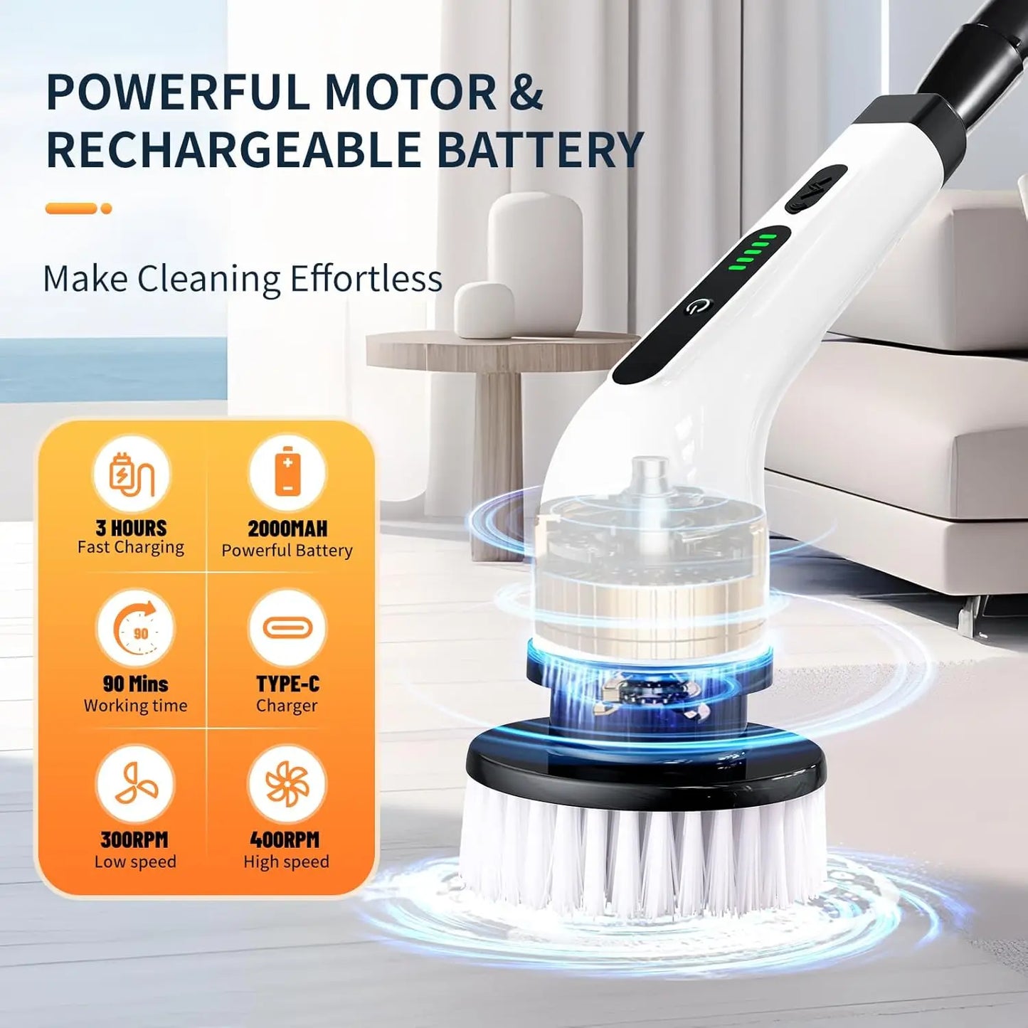2025 Electric Rotating Floor Scrubber, Rechargeable Cleaning Brush