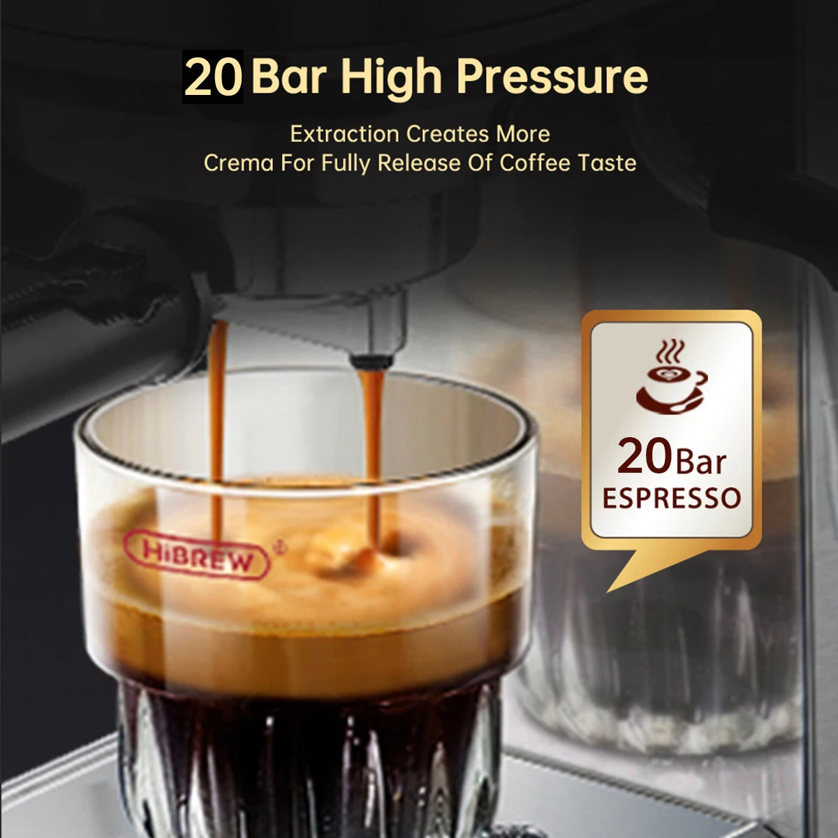 HiBREW Coffee Maker Cafetera 20 Bar Inox Semi Automatic