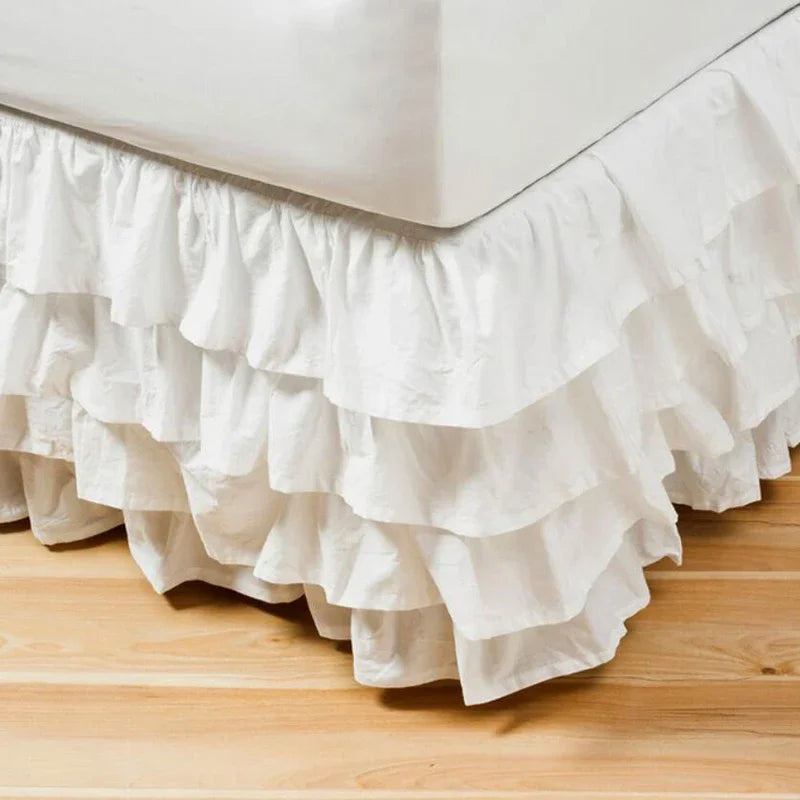 4 Layers Ruffled Bed Skirt Wrap Around Elastic bed skirt