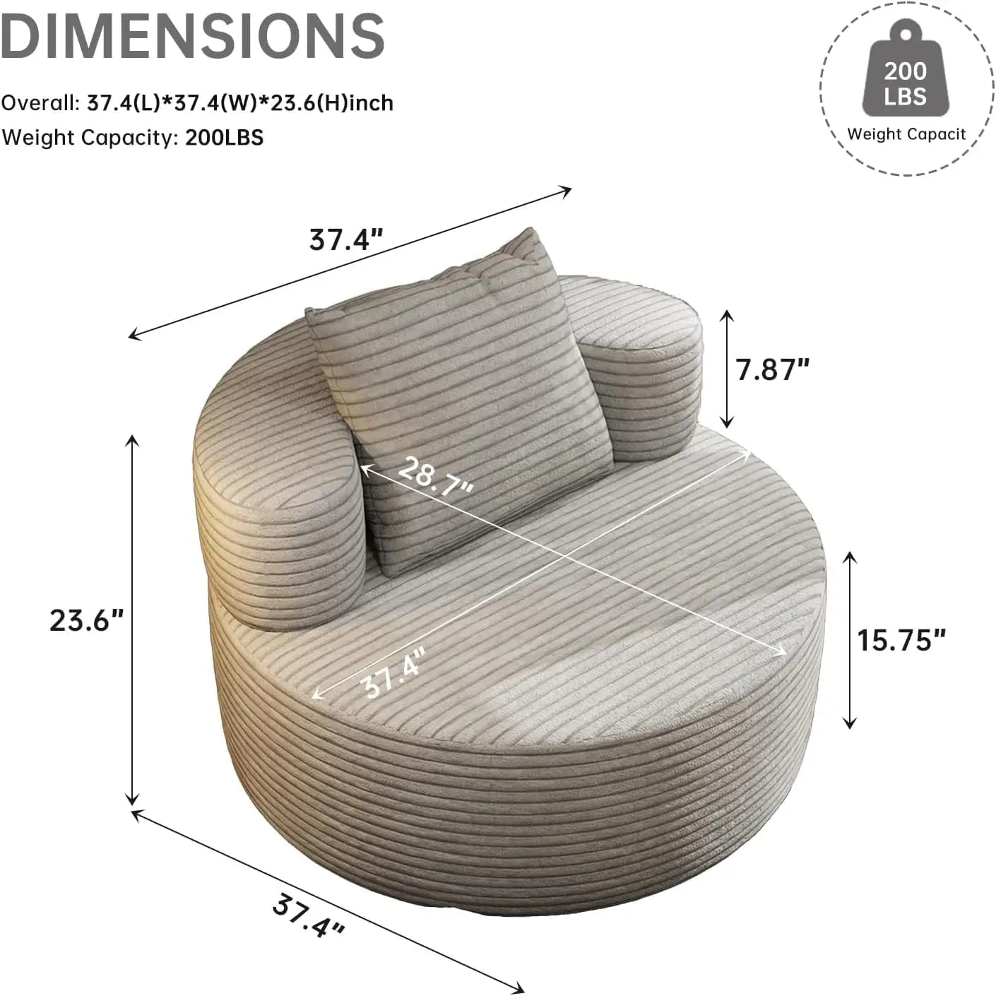 Gray 3-Seater Cloud Sectional Sofa with Ottoman