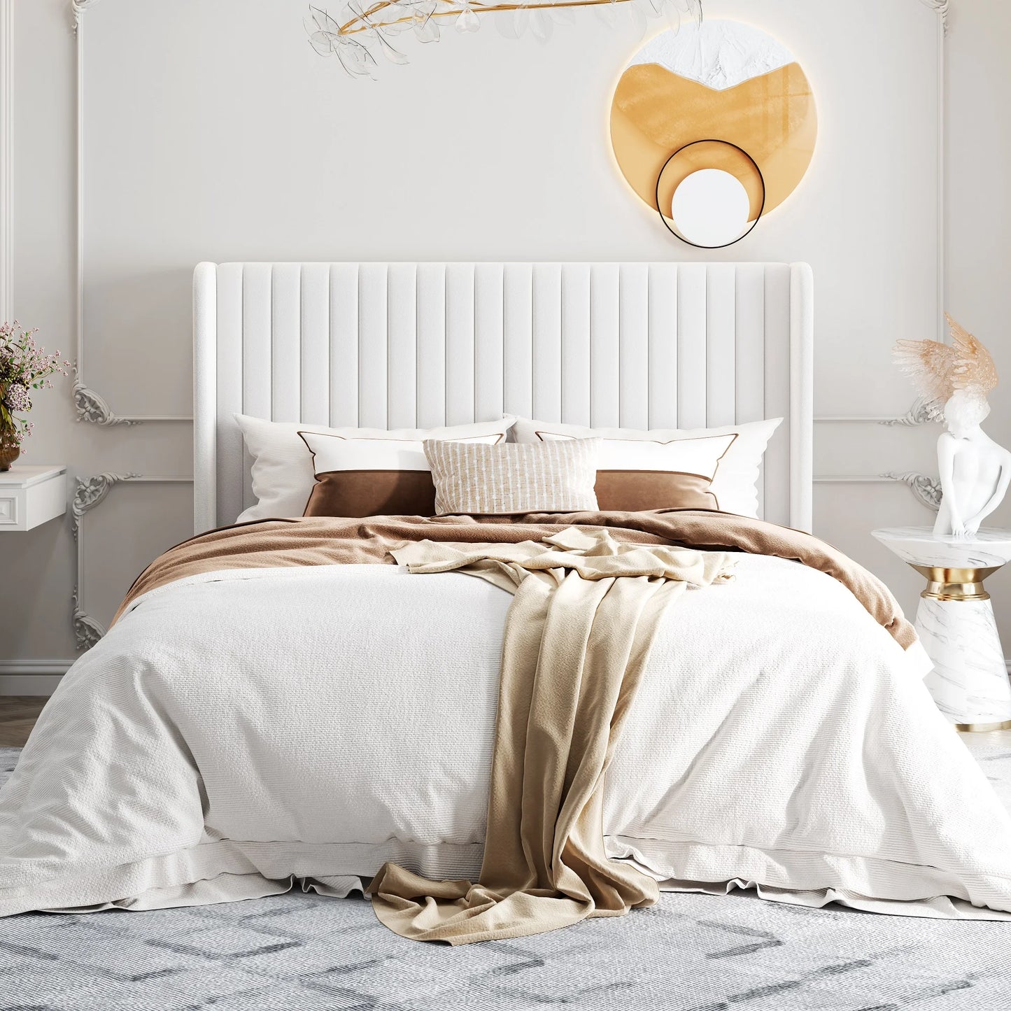 HOOMIC Velvet Upholstered Bed Frame, Vertical Channel