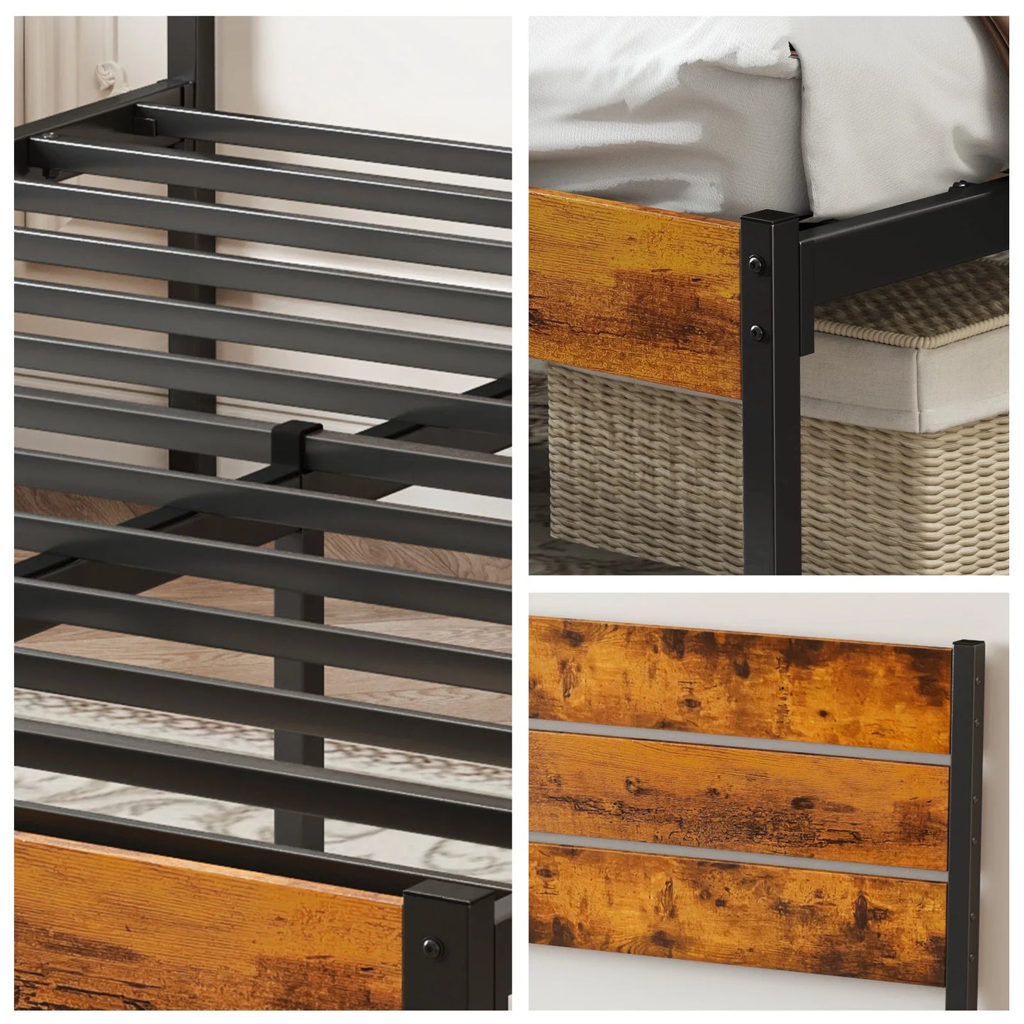 JHK Queen Size Metal Platform Bed Frame/ Headboard and Footboard