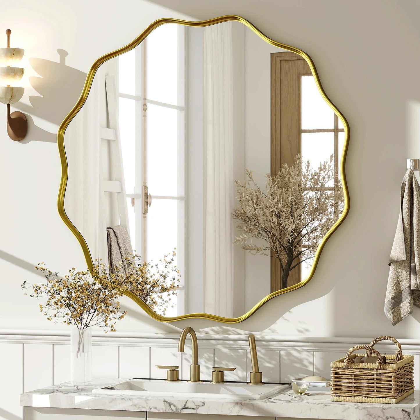 Wavy Round Decorative Bathroom Mirror