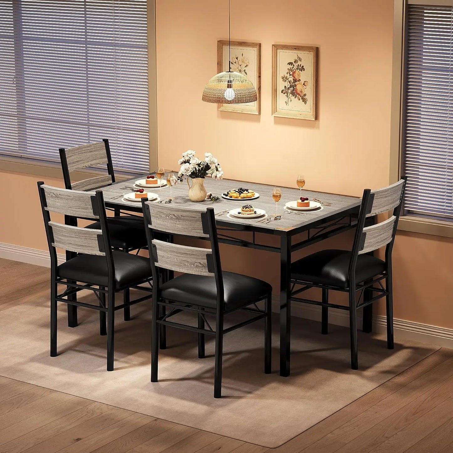 Dining Table Set for 4, Wood Kitchen 4 Kitchen Chairs