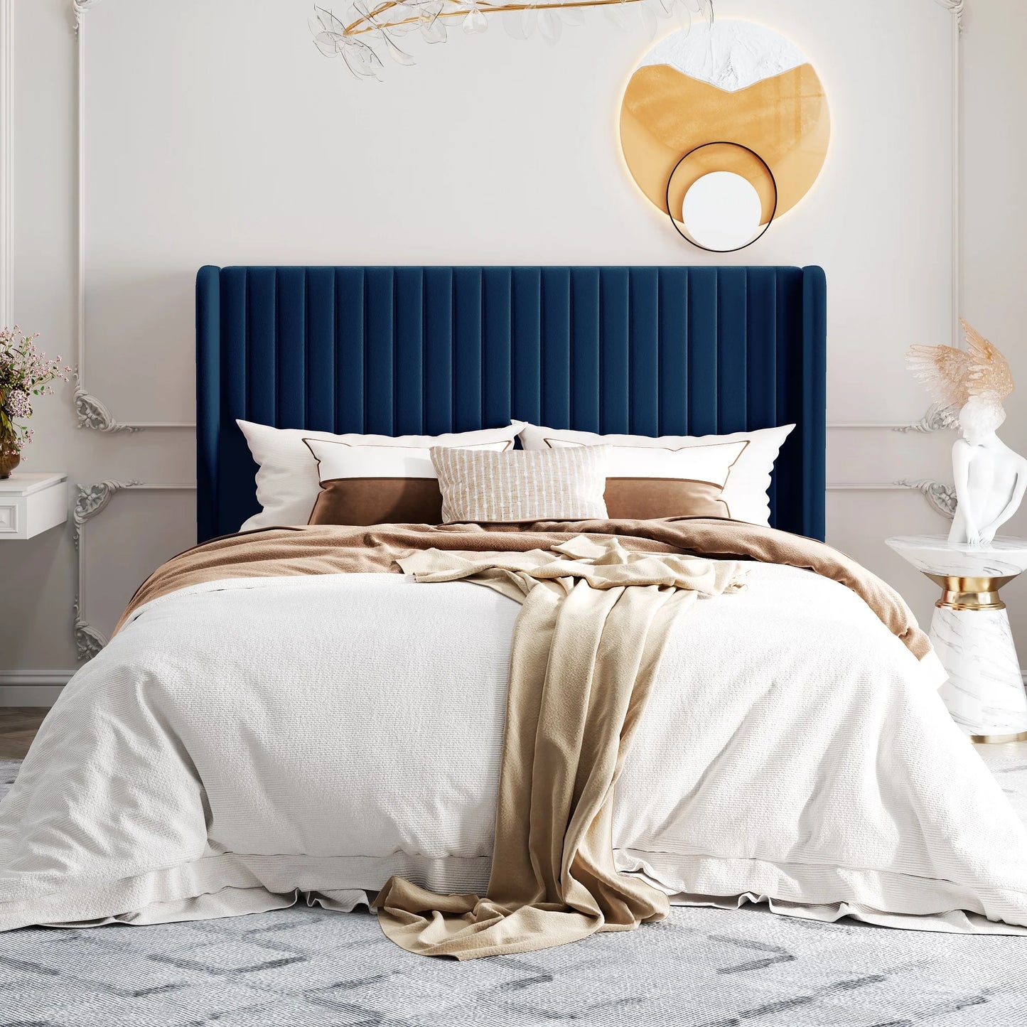 HOOMIC Velvet Upholstered Bed Frame, Vertical Channel