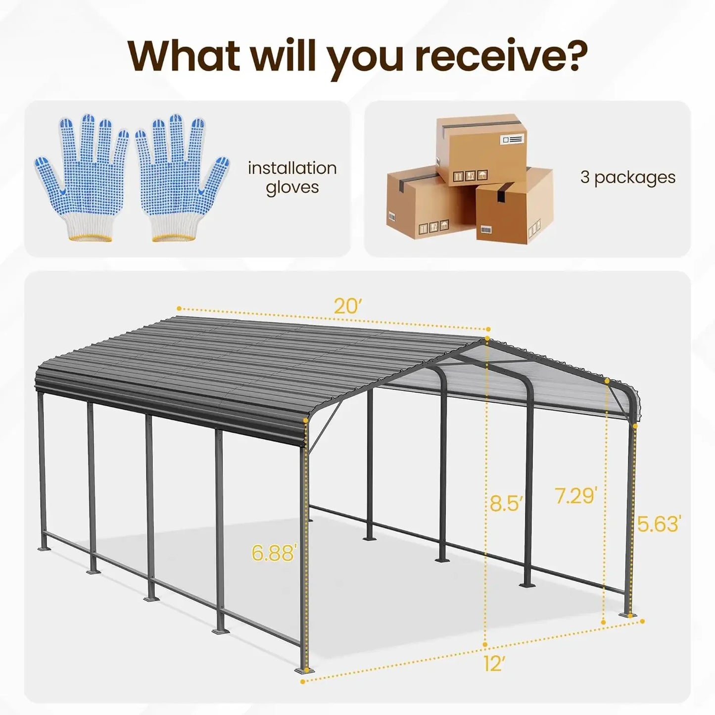 12x20FT Metal Carport, Heavy Duty Carport Canopy