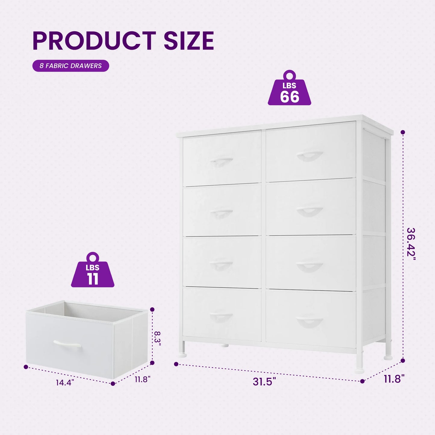 JHK Dresser Children's Wardrobe Bedroom 8 Fabric Drawers