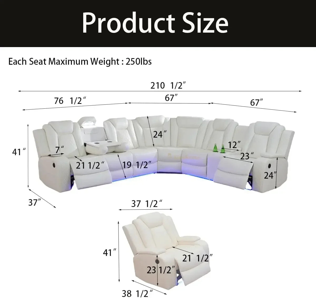 Hot sales Living Room Furniture Reclining Sectional Sofa