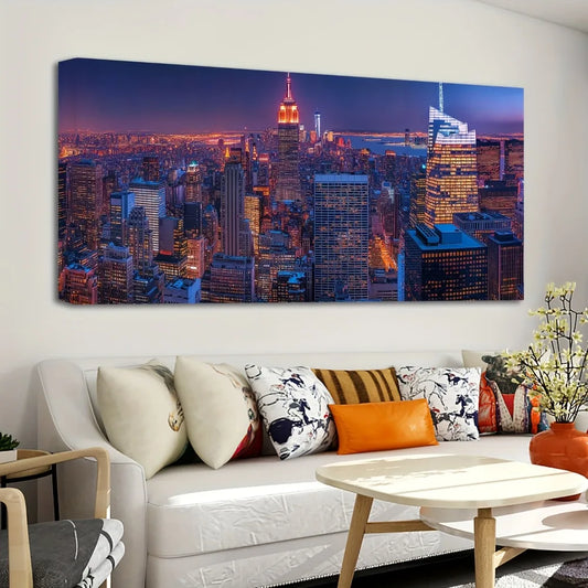 1.5 inch thick pine solid wood frame New York City oil painting