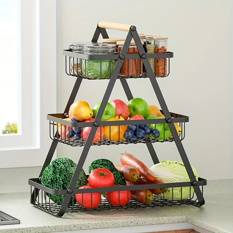 Three-tier fruit basket with sturdy kitchen storage box