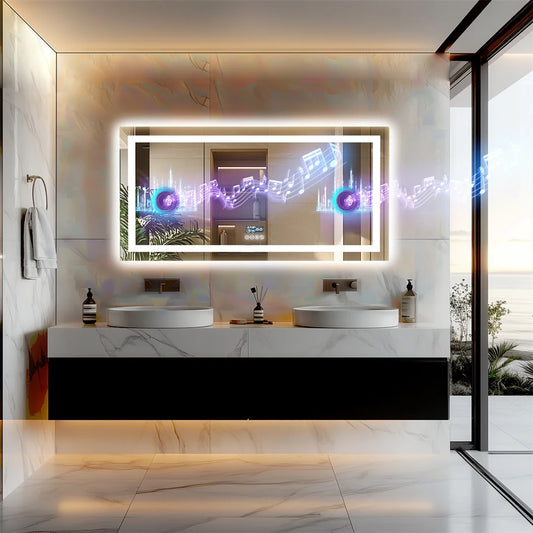 LUVODI Large Illuminated Bluetooth Bathroom Mirror Rectangle