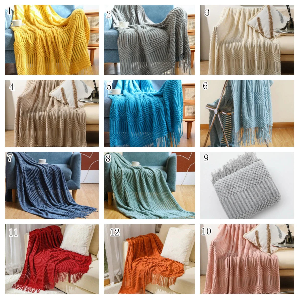 Luxury Solid Color Fringe Bean Blankets