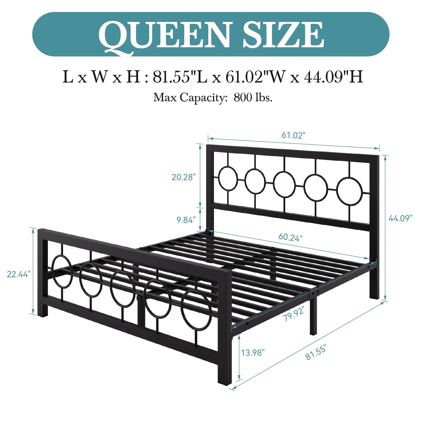 HOOMIC Metal Platform Bed Frame / Vintage Design