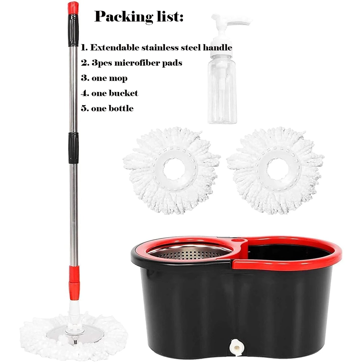 360° Spin Mop Bucket Sets with Wring System in 3 Microfiber Heads,