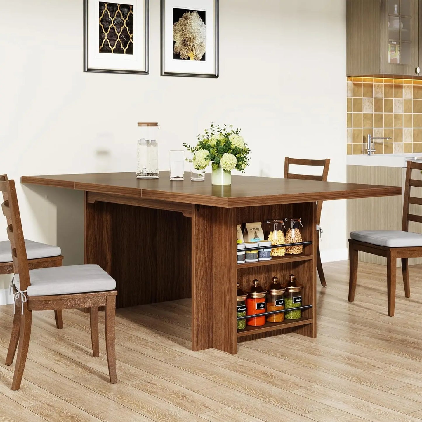 Farmhouse Dining Table for 6 to 8, 63-Inch Rectangular