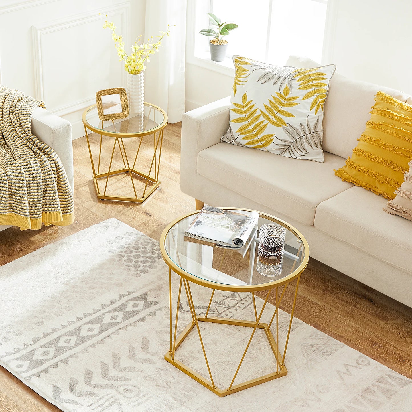 HOOBRO Coffee Table Set of 2 Round