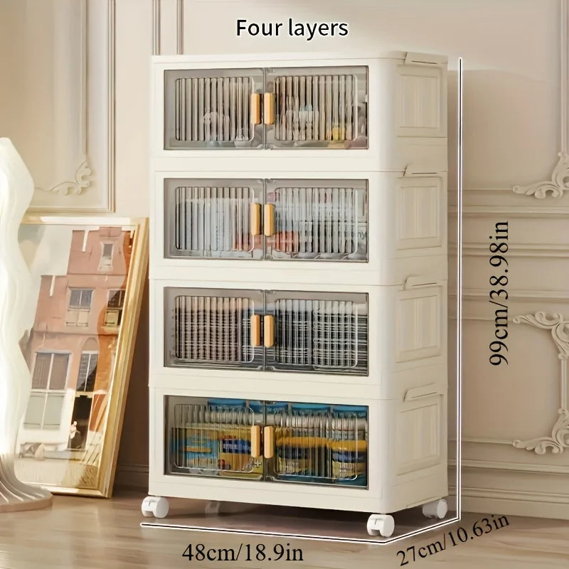 Stackable Practical Storage Cabinet with Doors and Wheels