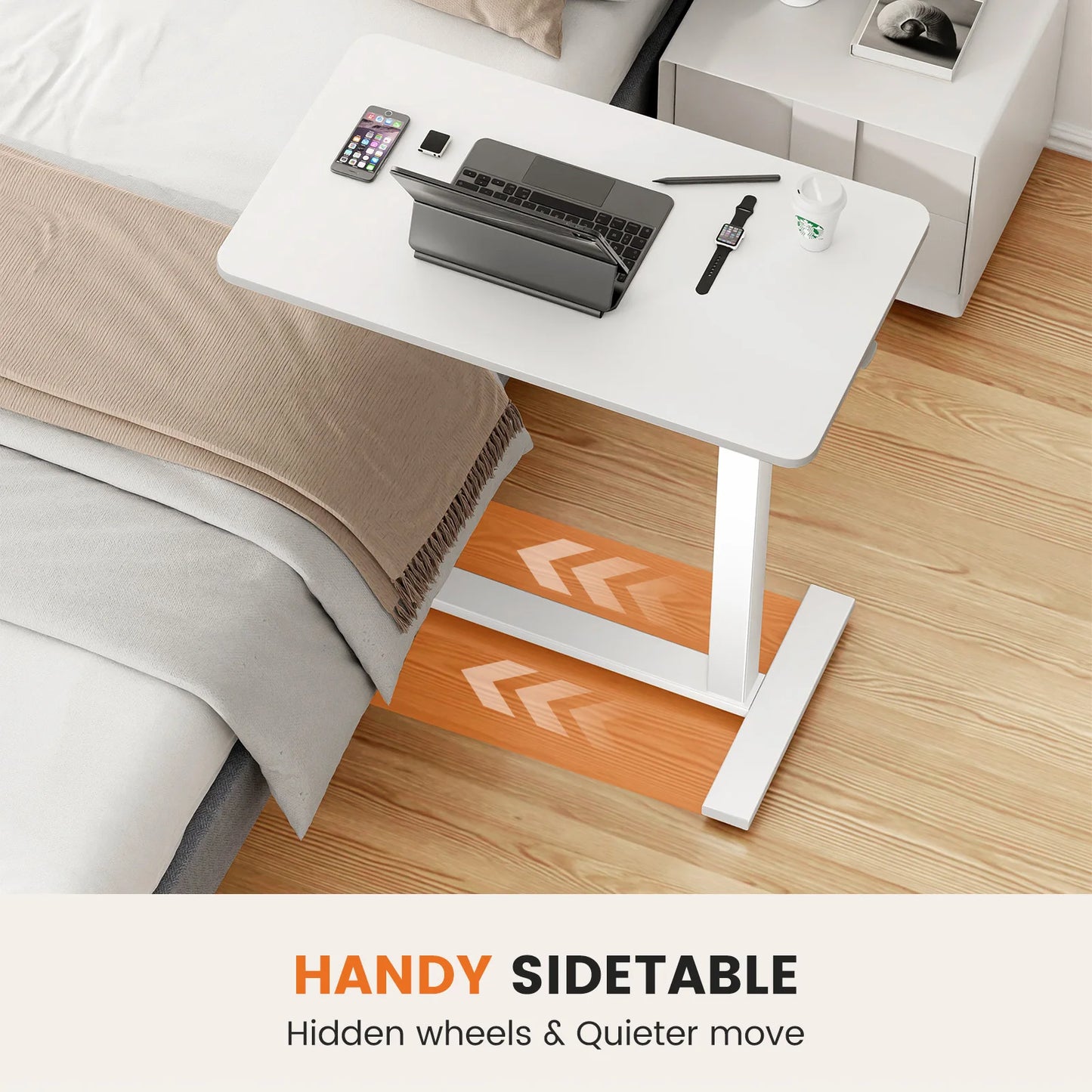 JHK Overbed Bedside Sofa Table with Hidden Wheels