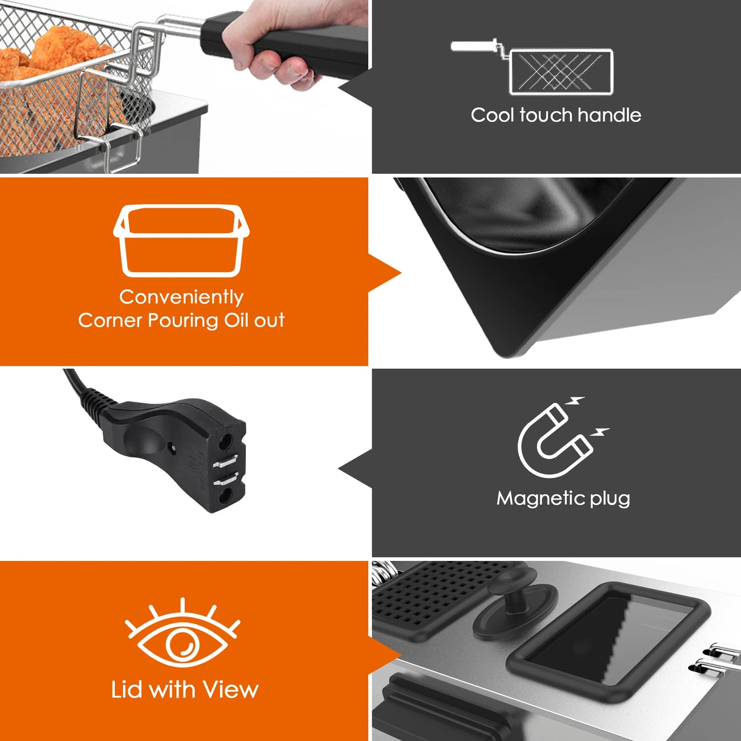 M Minca 3L Electric Deep Fryer with Hooked Fry Basket