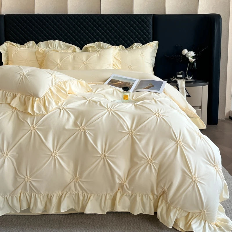 2025 new solid color princess Bed 4 Piece Set