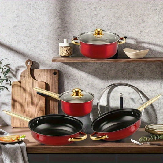 Red Cookware Set, 12-Piece ,Stainless Steel