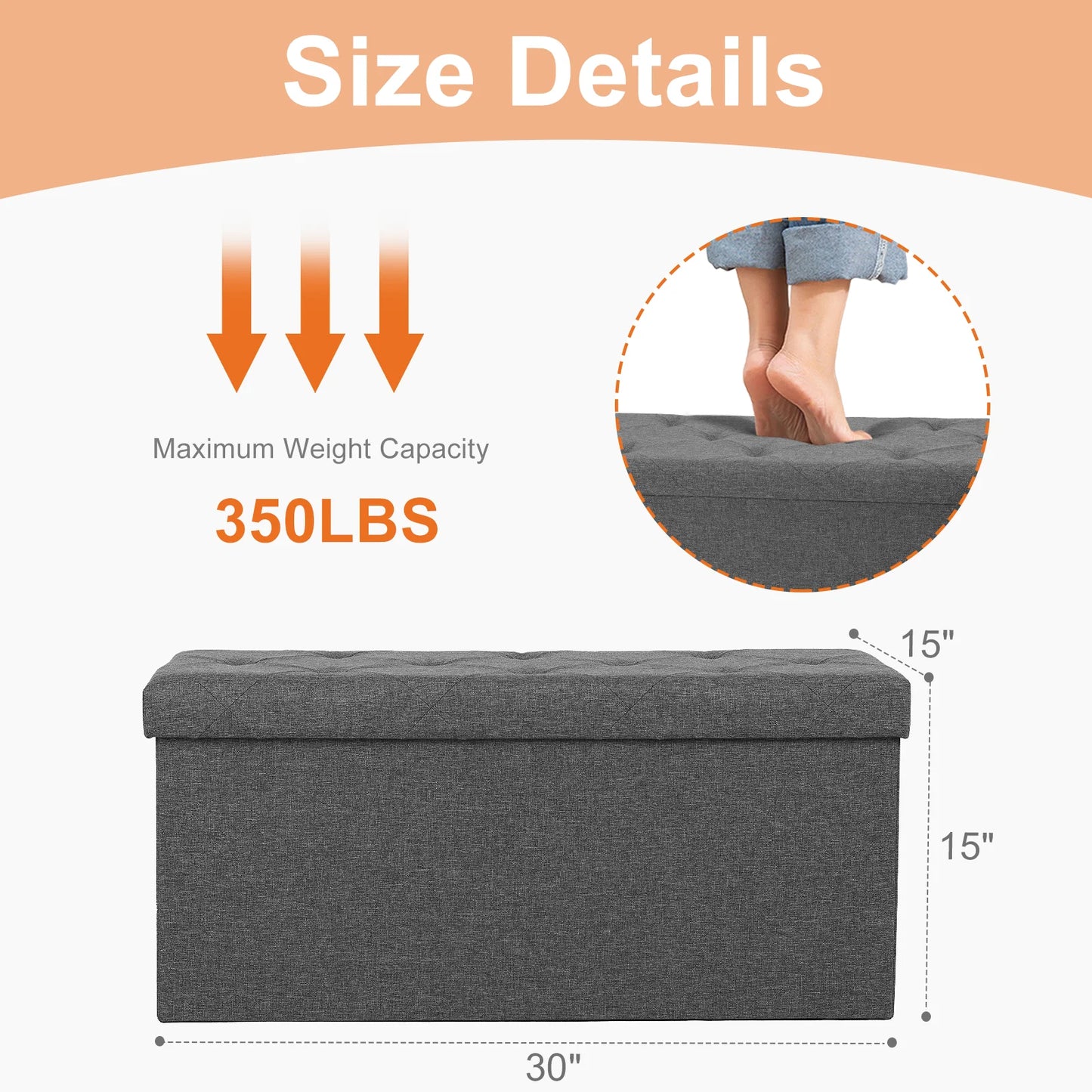 JHK Living Room Hidden Storage Footstool