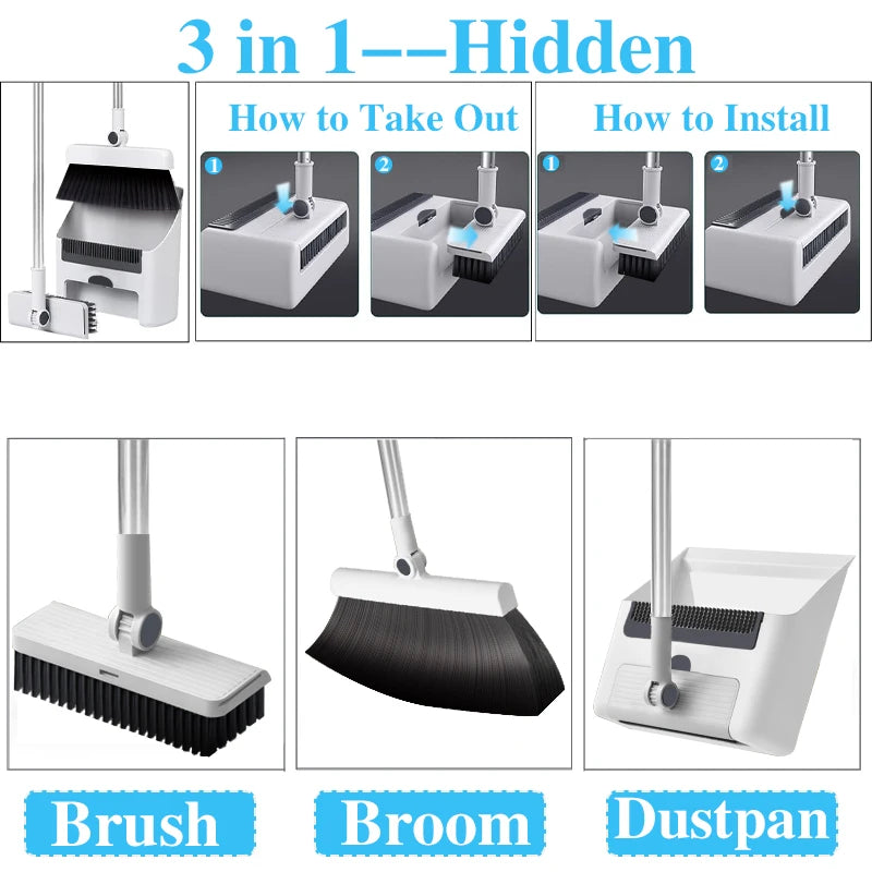 3in 1 Broom and Dustpan Set Floor Brush Home/ Office