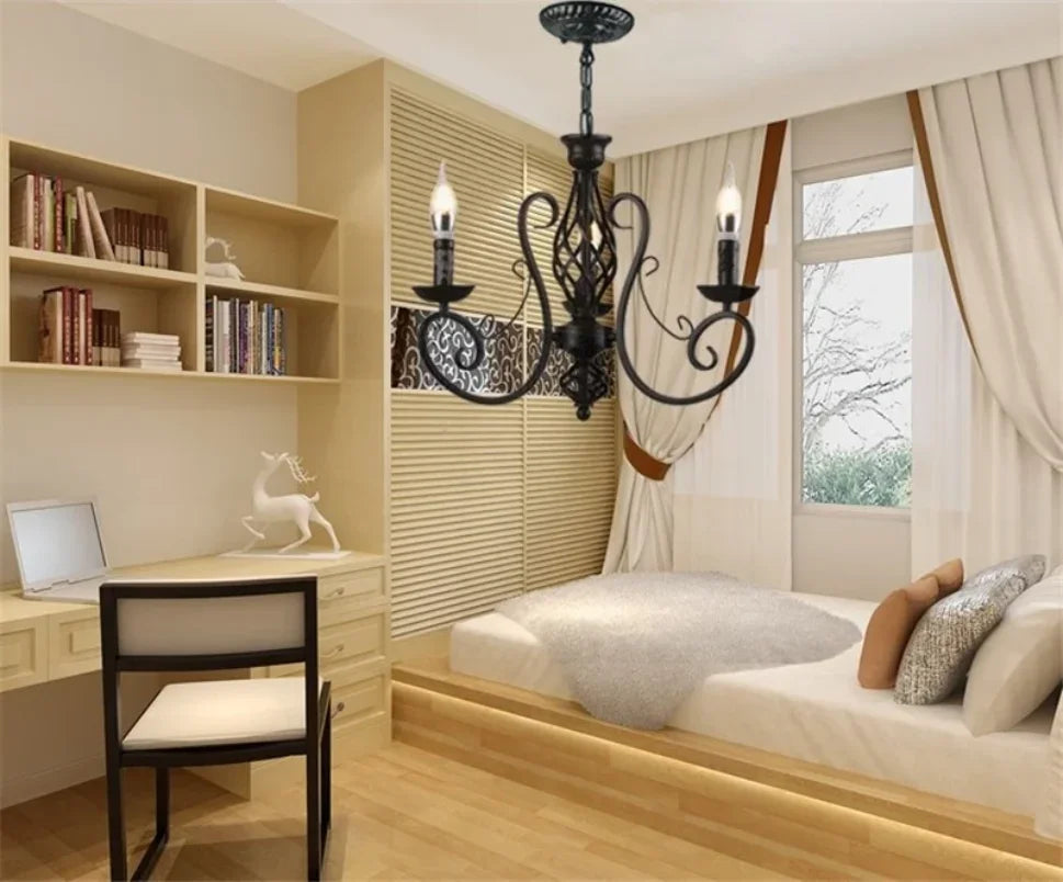 Industrial Chandelier Black Lamp Europe Wrought Iron