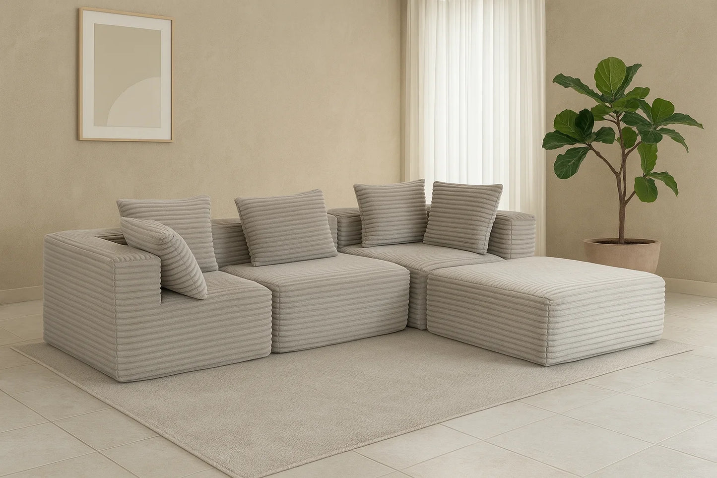 Sectional boneless Couch with L-Shape Chaise