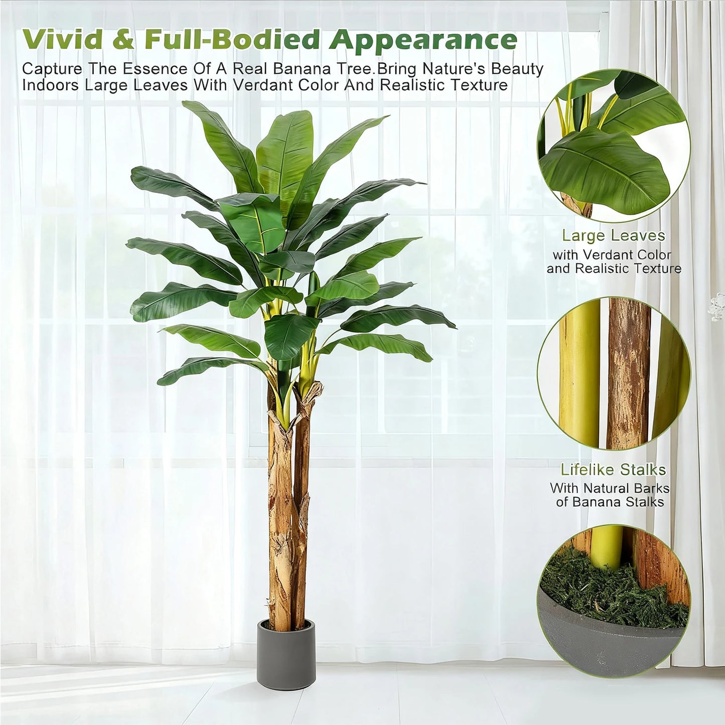 Artificial Banana Tree 7FT/6FT/5FT With Grey Planter