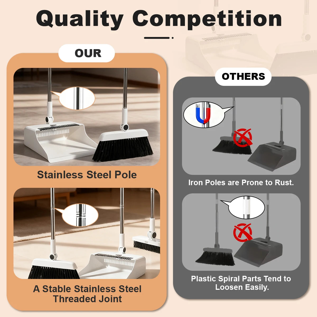 3in 1 Broom and Dustpan Set Floor Brush Home/ Office