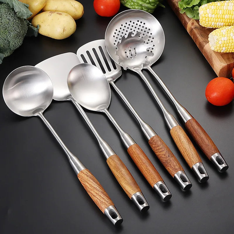 Utensil Set 7 Piece Stainless Steel Rosewood Handle