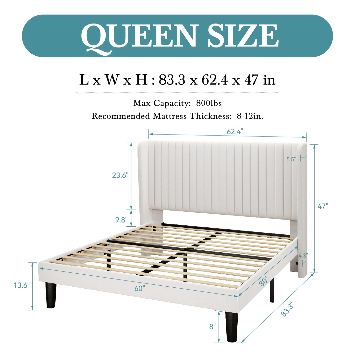 HOOMIC Velvet Upholstered Bed Frame, Vertical Channel