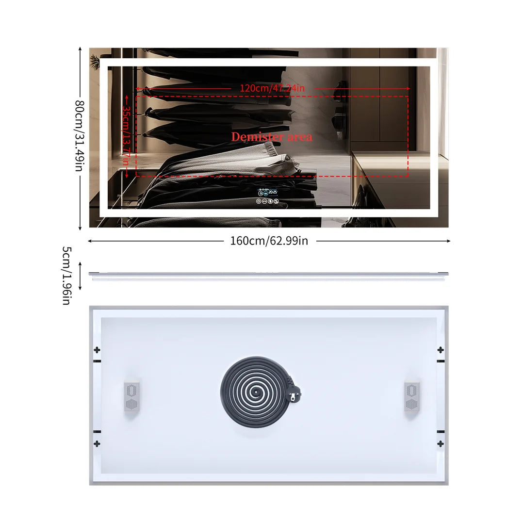 LUVODI Large Illuminated Bluetooth Bathroom Mirror Rectangle