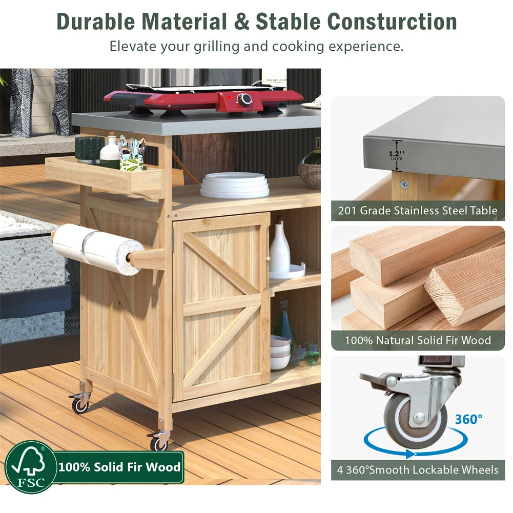 Portable Bar Tables Outdoor Grill Prep Table with Storage