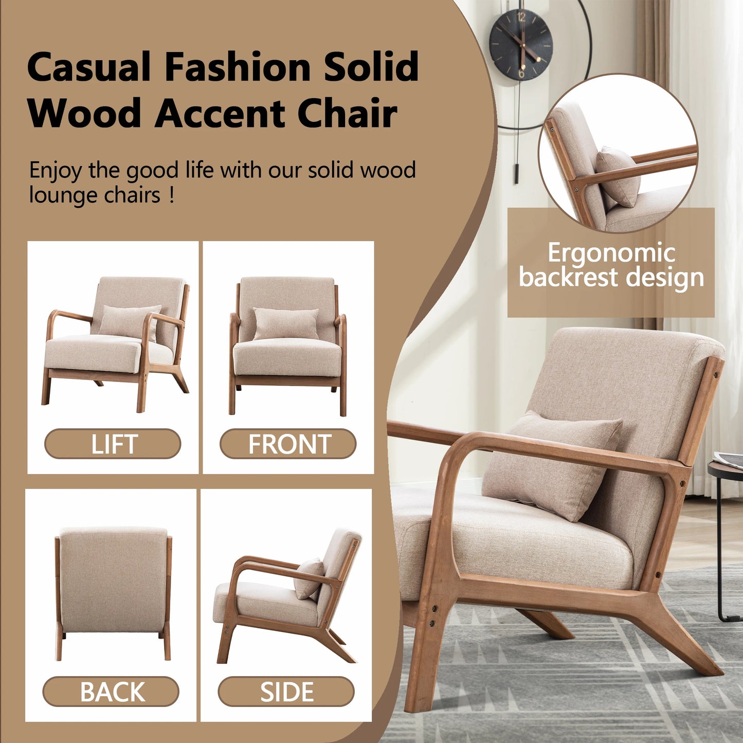 29*33*26 Inch Solid Color Solid Wood Living Room Chair