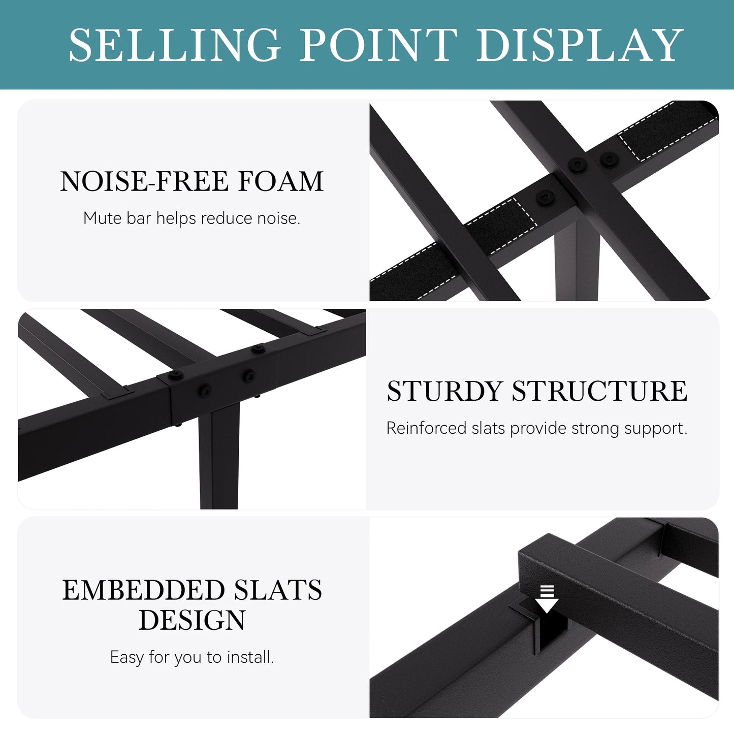 HOOMIC Metal Platform Bed Frame / Vintage Design