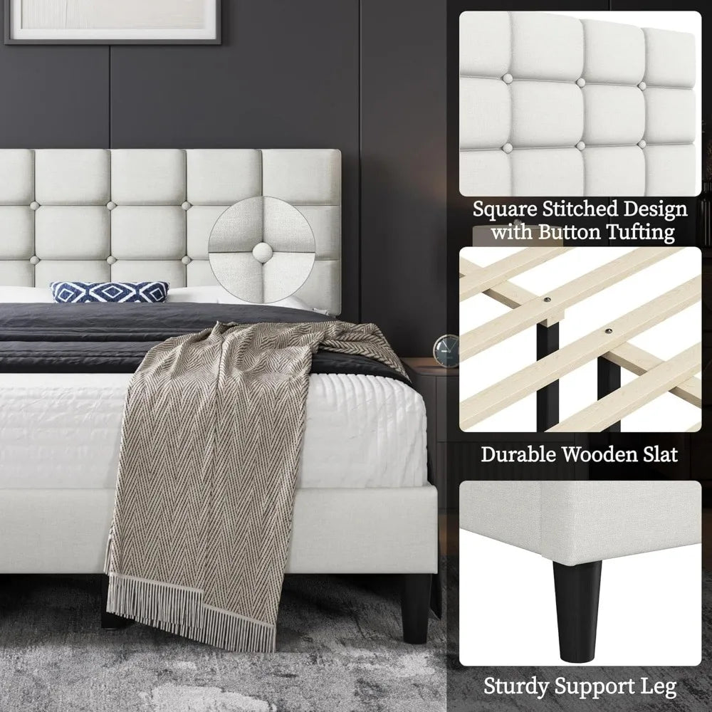 Modern Wooden Full Size Upholstered Platform Bed