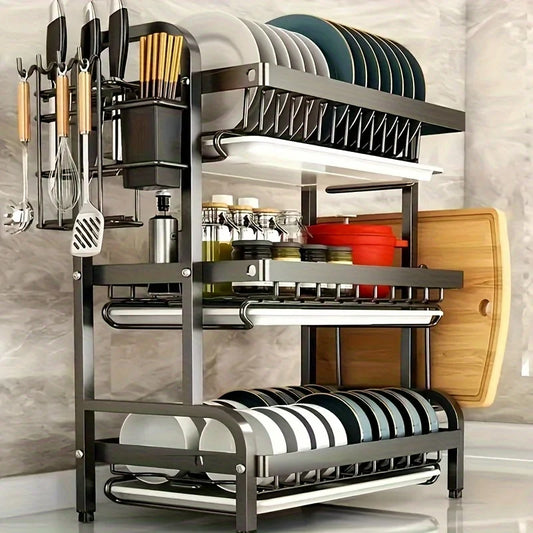Dish Rack, Three-Tier Space-Saving Kitchen Countertop