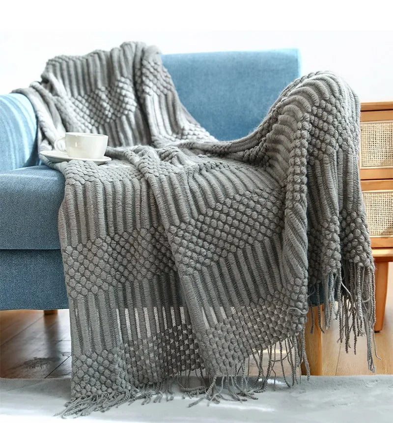 Luxury Solid Color Fringe Bean Blankets