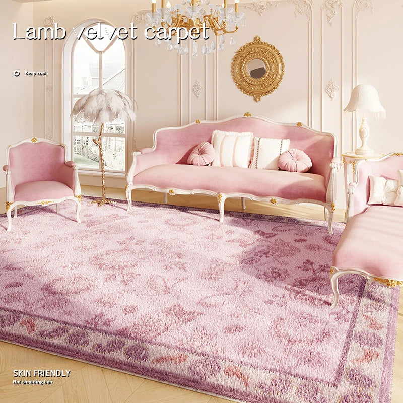 Pink American Fluffy Soft Carpet Light Luxury Villa