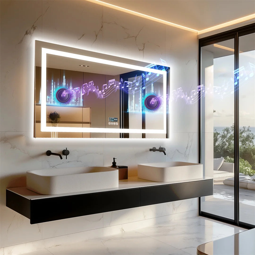 LUVODI Large Illuminated Bluetooth Bathroom Mirror Rectangle