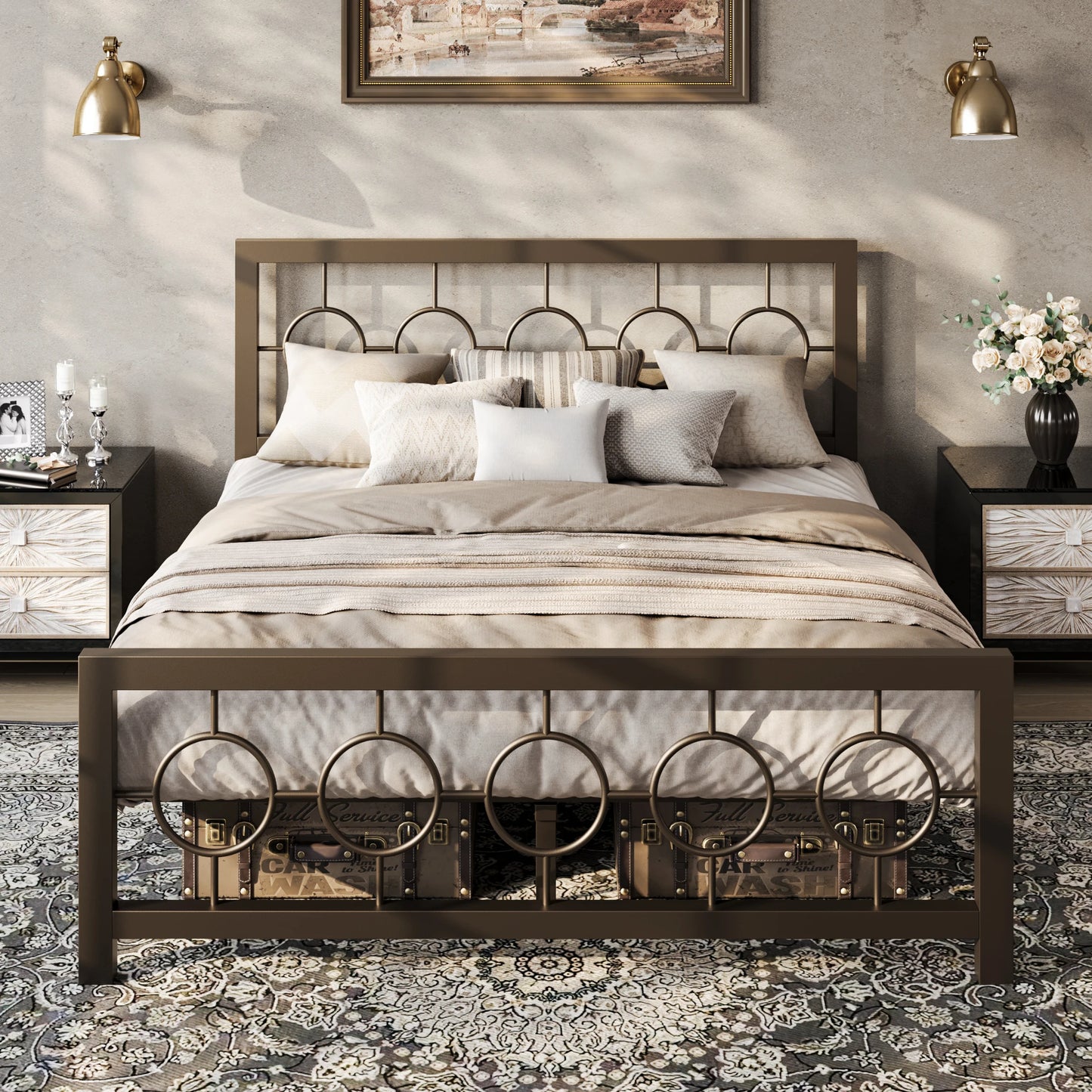 HOOMIC Metal Platform Bed Frame / Vintage Design