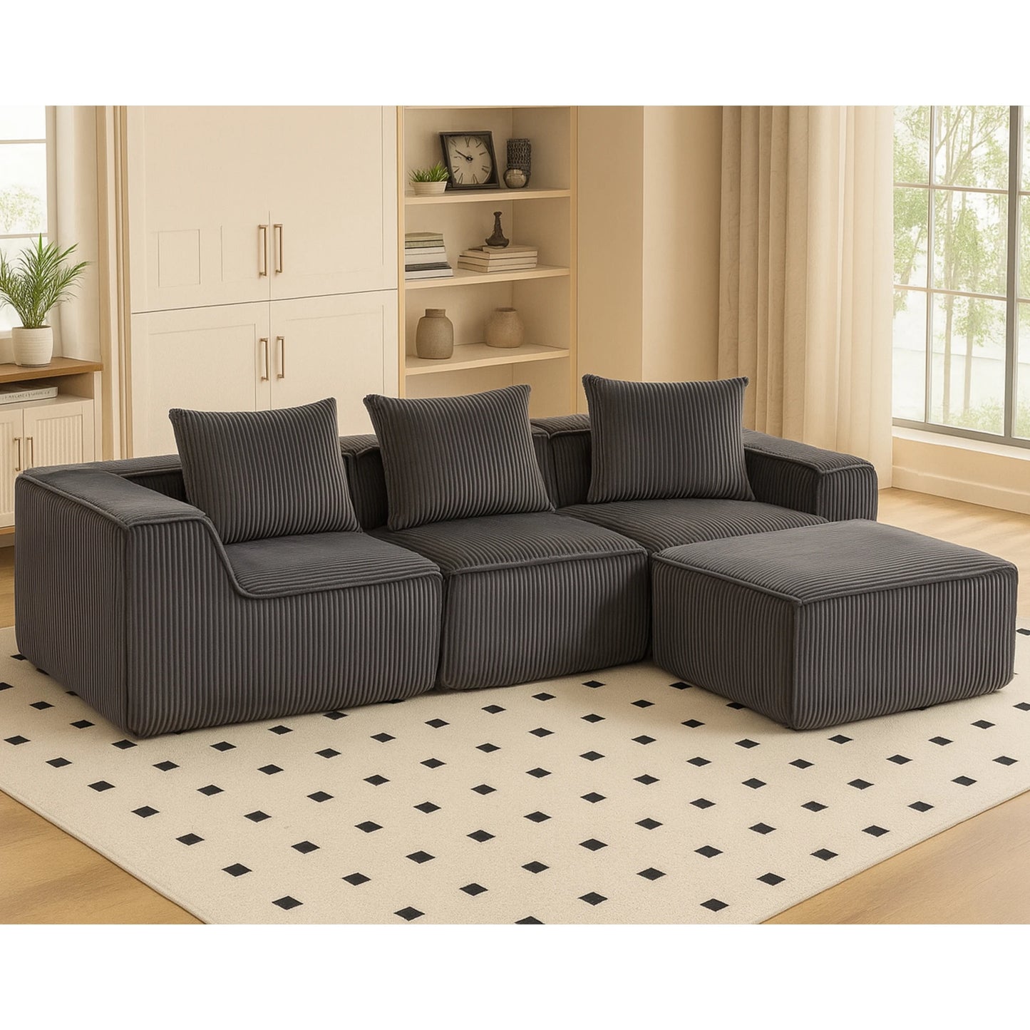 Sectional boneless Couch with L-Shape Chaise